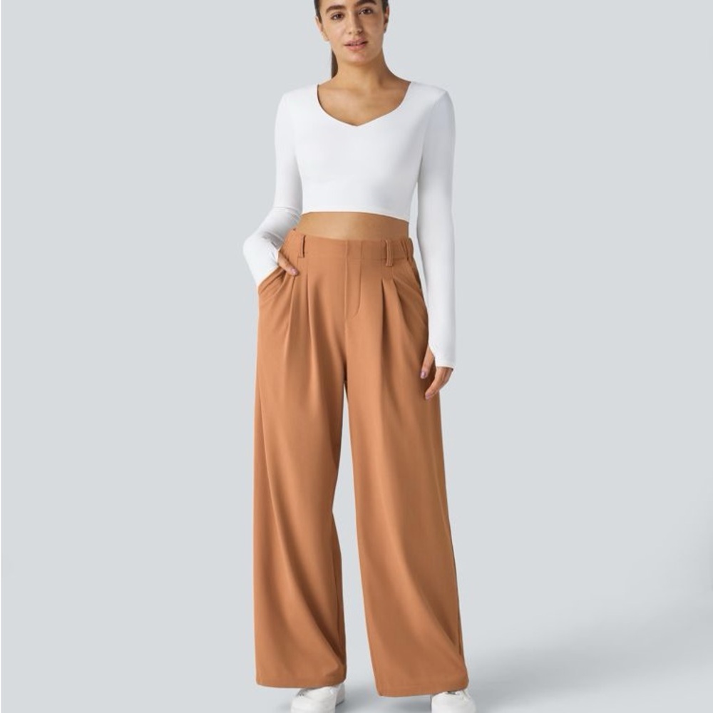 Halara Flex High Waisted Pocket Wide Leg Micro Waffle Work Pants Size Large